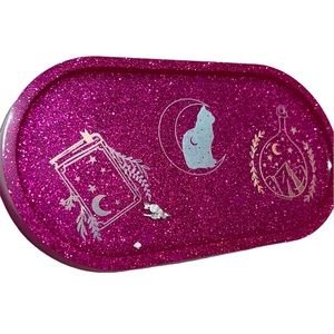 Trinket Tray Hot Pink with Glitter Detail Holographic Moon Witch epoxy resin